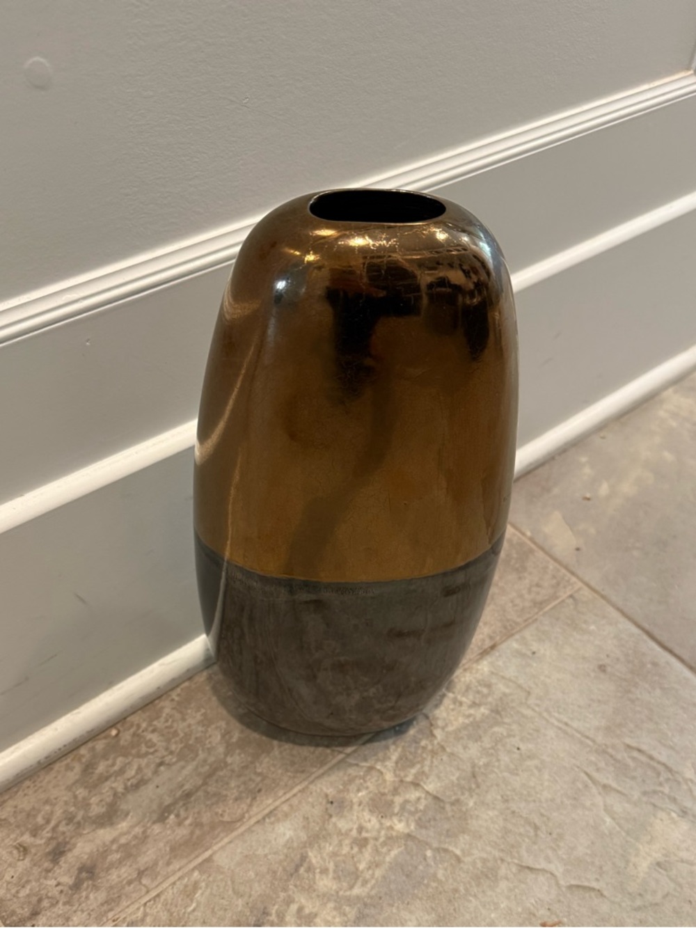 West Elm Metallic Bronze and Navy Two-Tone Ceramic Vase NWT